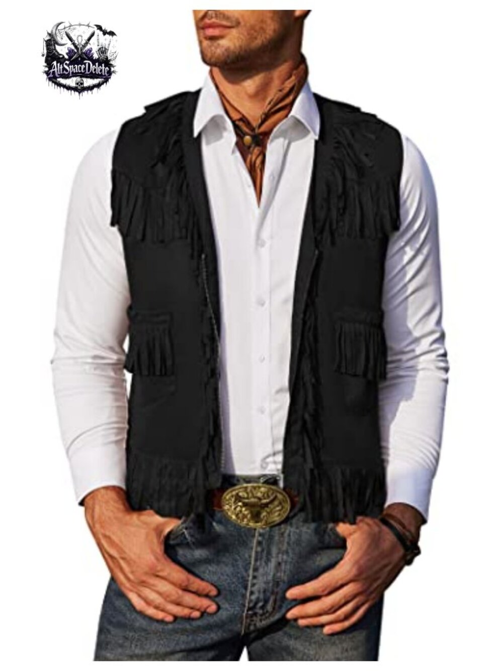 Suede Leather Fringe Western Vest V Neck Zipper Waistcoat Hippie Costume